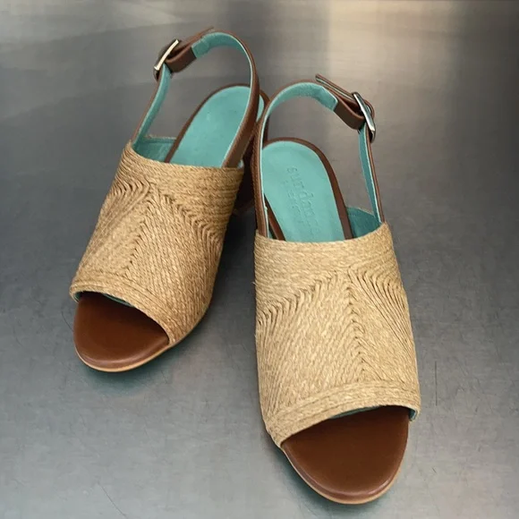 Josselyn leather and woven straw sandals. New in box from Sundance.